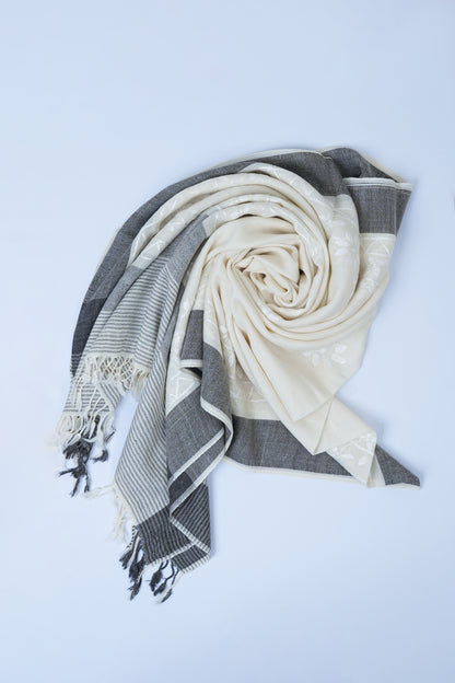 Grey White Lux wool premium shawl