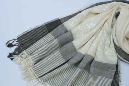 Grey White Lux wool premium shawl