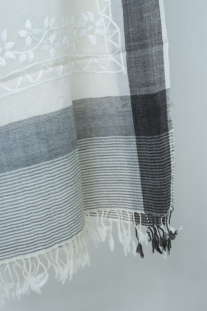 Grey White Lux wool premium shawl